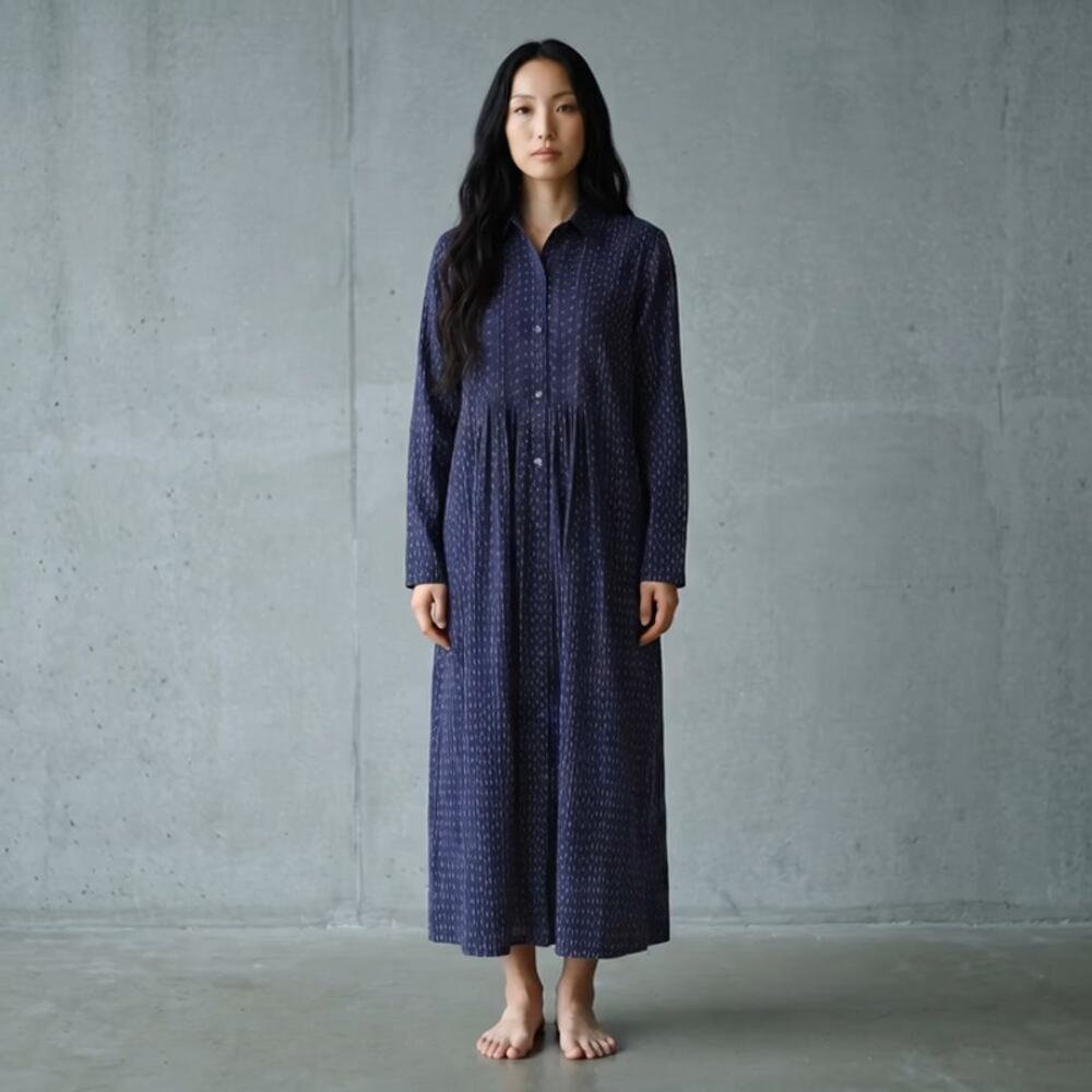 RAAG | M | Navy Blue Long Sleeve Button Down Boho India Kaftan Shirt Dress